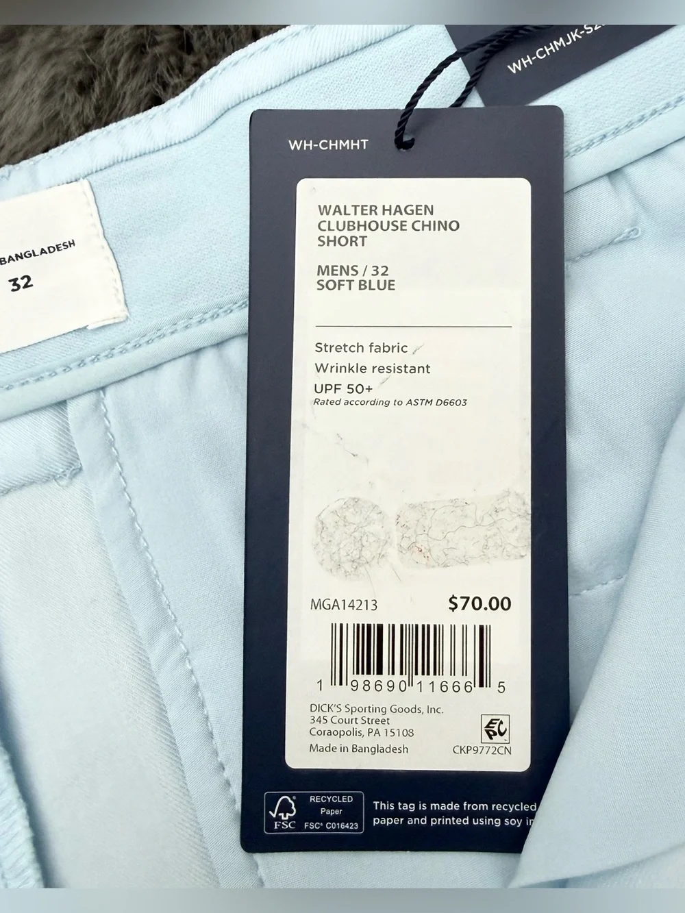NWT Walter Hagen 8” Inseam Flat Front Chino Shorts Size 32